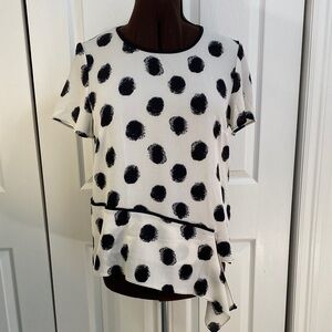 Bali Asymmetrical Polka-Dot Blouse in Black and White, M